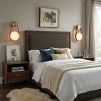 Modern Alabaster Disc Wall Sconce in Cozy Master Bedroom Suite