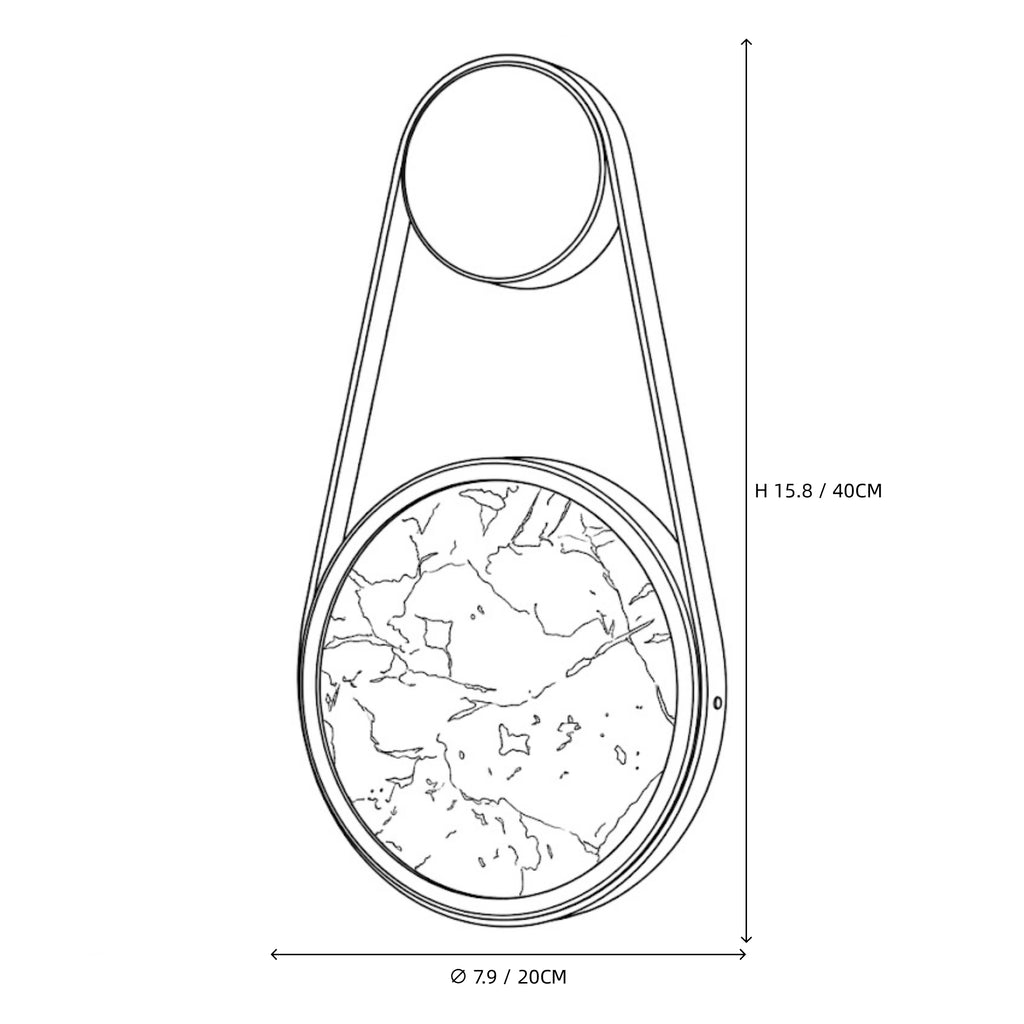 Modern Leather Strap and Alabaster Disc Wall Sconce Line Art Dimension Diagram