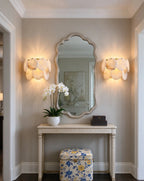 Modern Alabaster Disc Wall Sconce in Grand Foyer Corridor