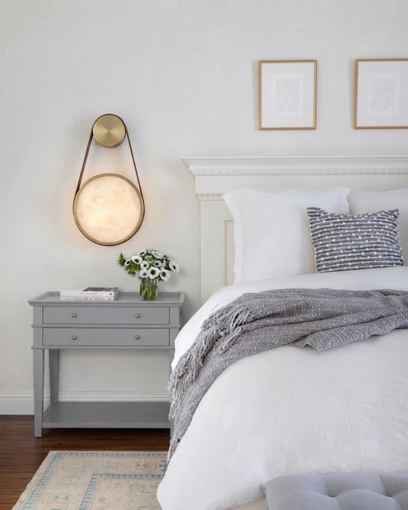 Modern Leather Strap Wall Sconce in Minimalist Bedroom Decor