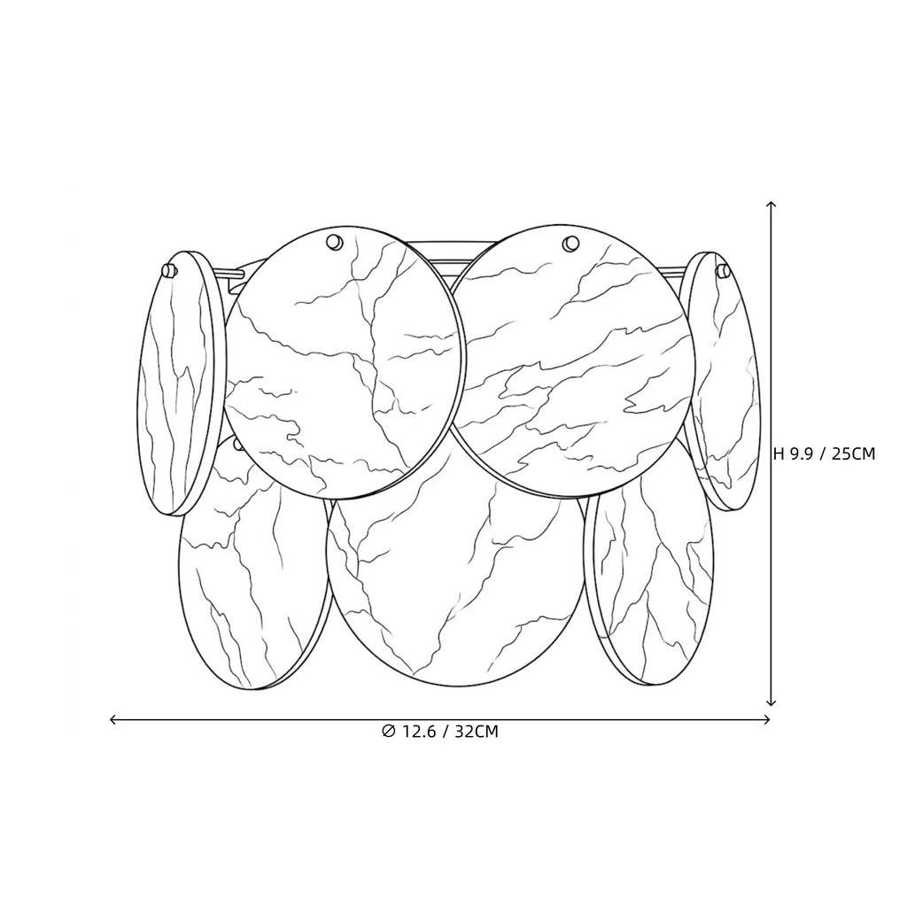 Modern Alabaster Disc Wall Sconce Line Art Dimension Diagram