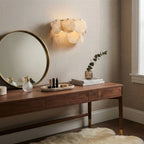 Modern Alabaster Disc Wall Sconce in Luxury Vanity Dressing Area