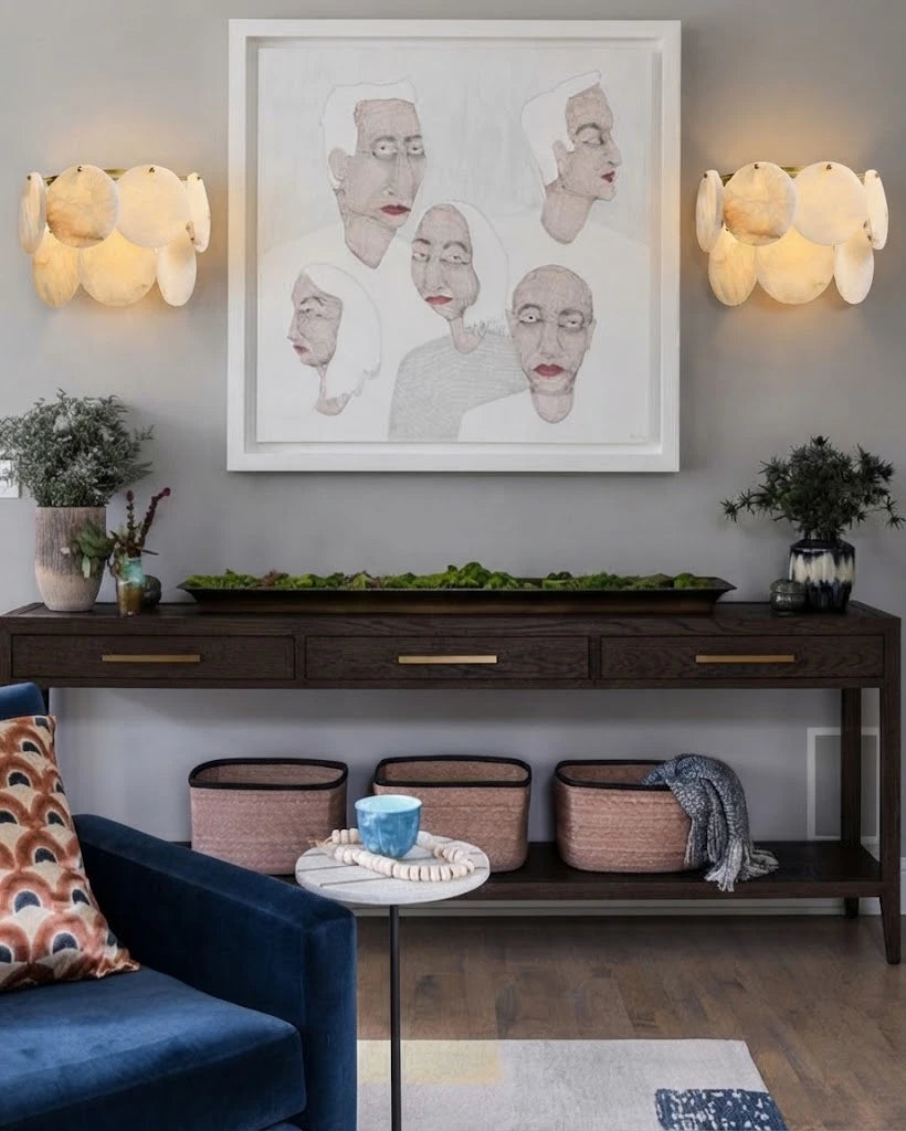 Modern Alabaster Disc Wall Sconce in Contemporary Living Space