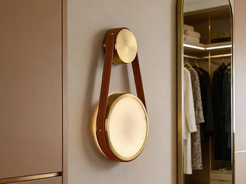 Modern Leather Strap Wall Sconce in Luxury Walk-In Closet
