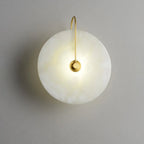 Illuminated Modern Natural Marble Round Disc Wall Sconce Studio Shot