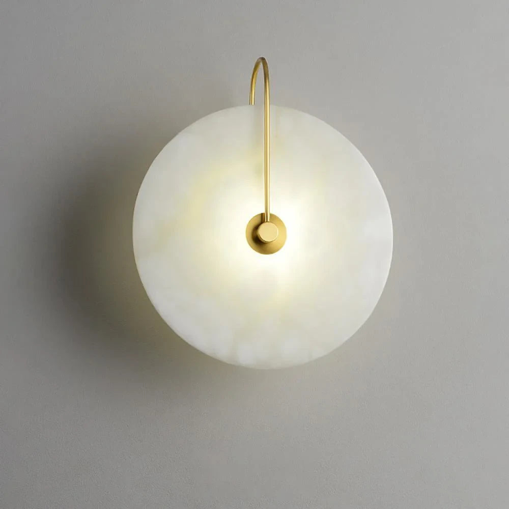 Illuminated Modern Natural Marble Round Disc Wall Sconce Studio Shot