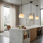 Modern Alabaster Half-Globe Pendant Light Over Kitchen Breakfast Bar