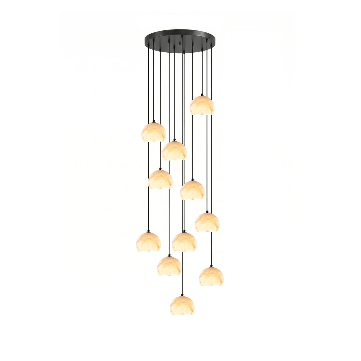 Modern 11-Light Alabaster Half-Globe Staircase Pendant Chandelier Studio Shot