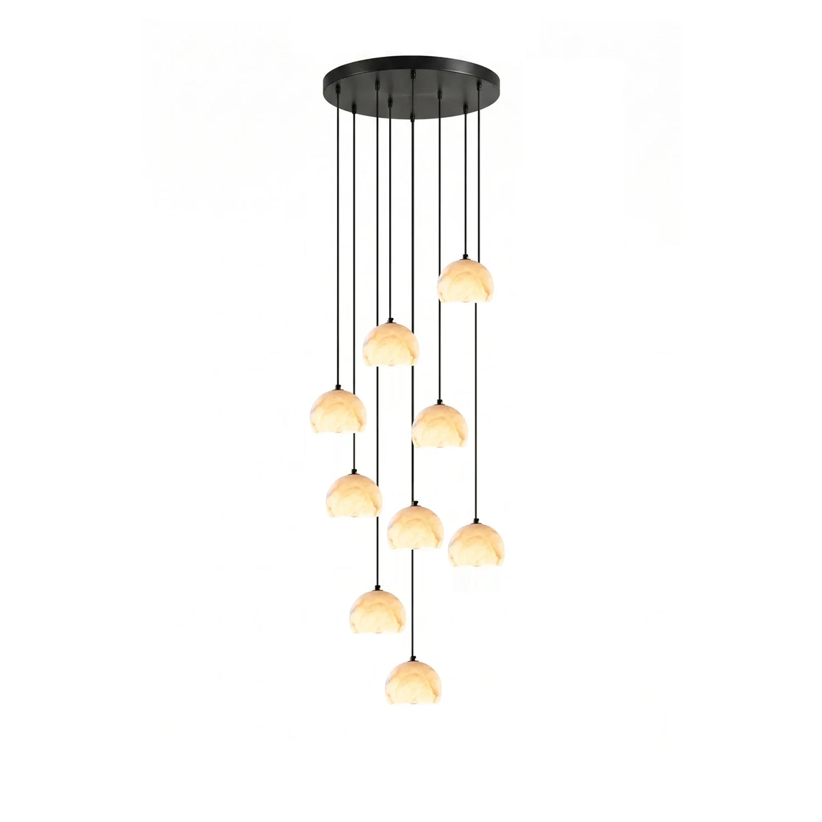 Modern 9-Light Alabaster Half-Globe Staircase Pendant Chandelier Studio Display
