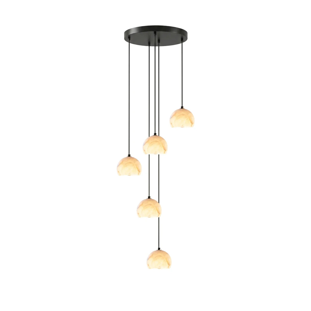 Modern 5-Light Alabaster Half-Globe Staircase Pendant Chandelier Studio Display