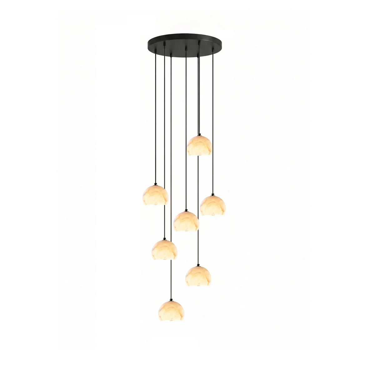 Modern 7-Light Alabaster Half-Globe Staircase Pendant Chandelier Studio Shot
