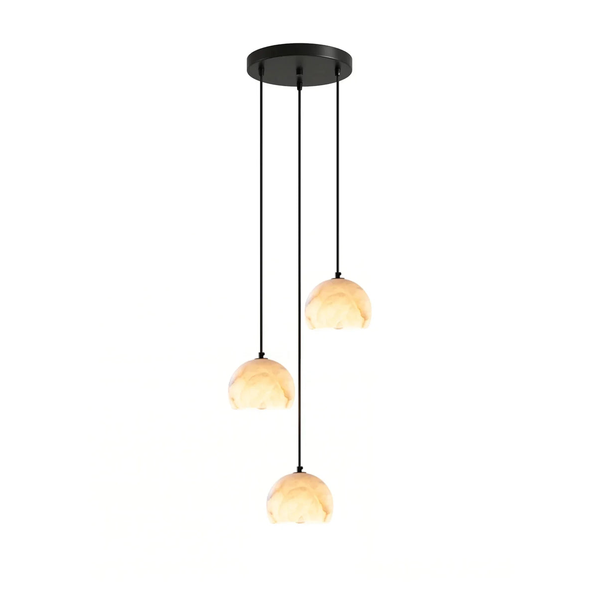 Modern 3-Light Alabaster Half-Globe Staircase Pendant Chandelier Studio Shot