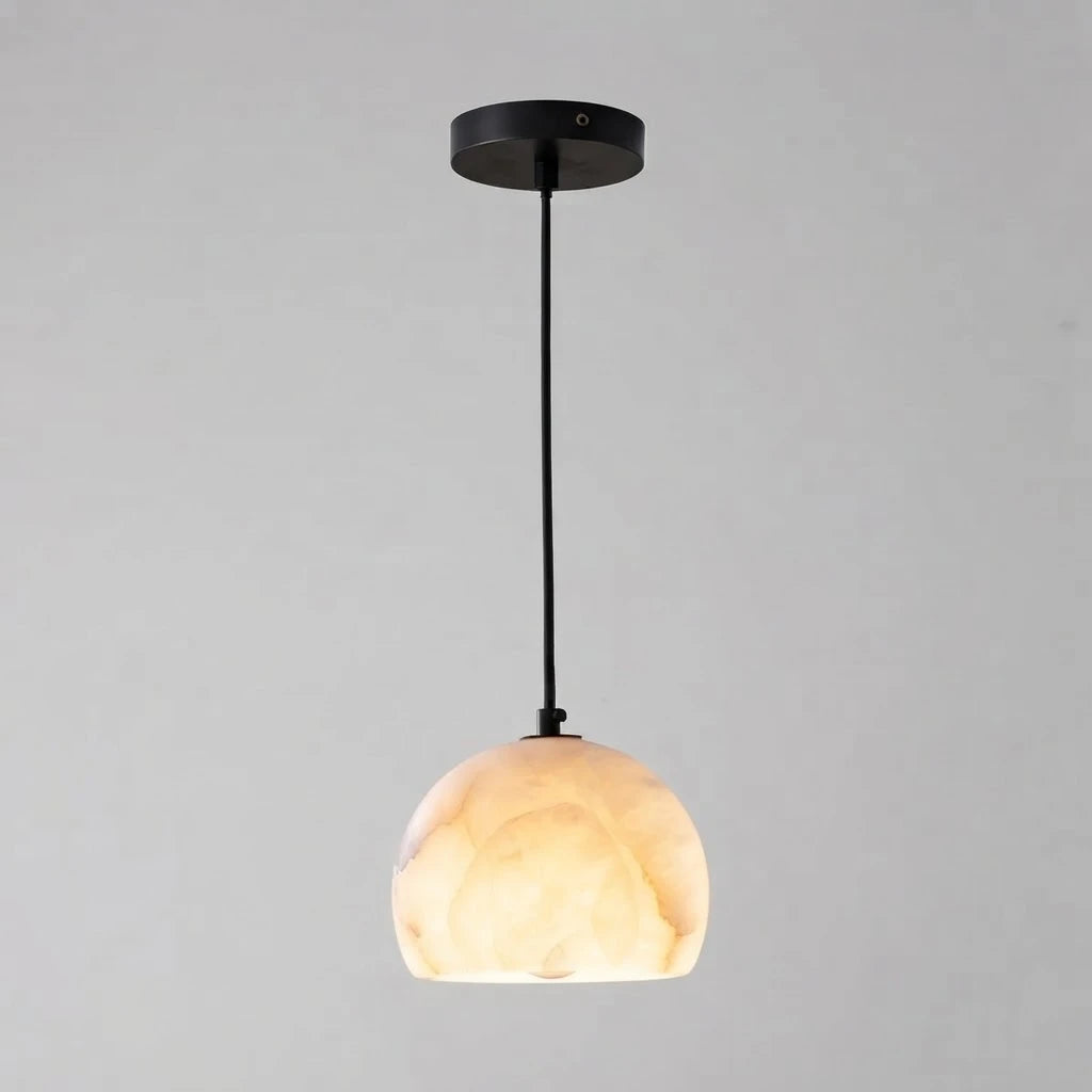 Modern Single Pendant Alabaster Half-Globe Light Studio Display