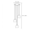 Modern 3-Light Alabaster Half-Globe Staircase Chandelier Line Art Dimension Diagram