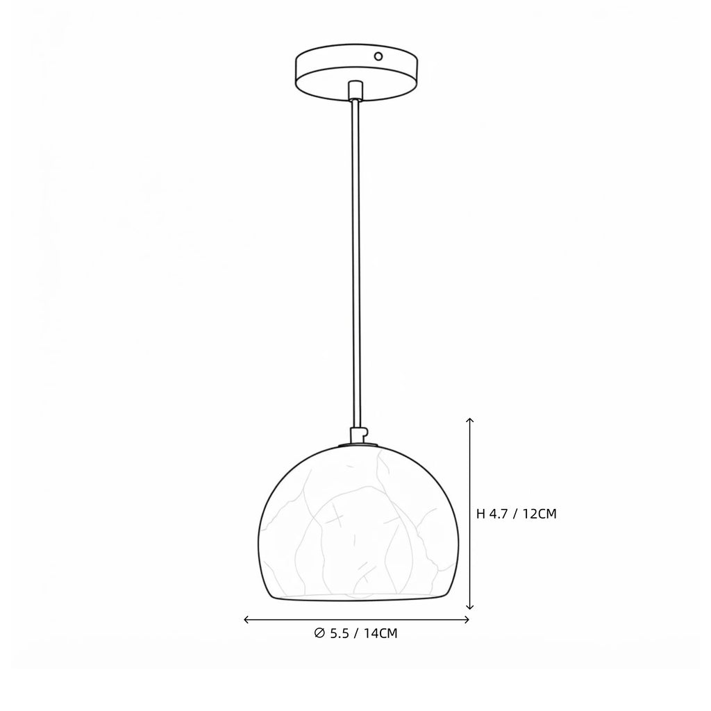 Modern Single Pendant Alabaster Half-Globe Light Line Art Dimension Diagram