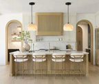 Modern Alabaster Half-Globe Pendant Light Over Kitchen Island
