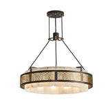 Custom Alabaster Drum Chandelier – Filigree Scallop Brass Ring Luxury Dining Room Light