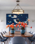 Modern Alabaster Cylinder Chandelier in Sophisticated Dining Room