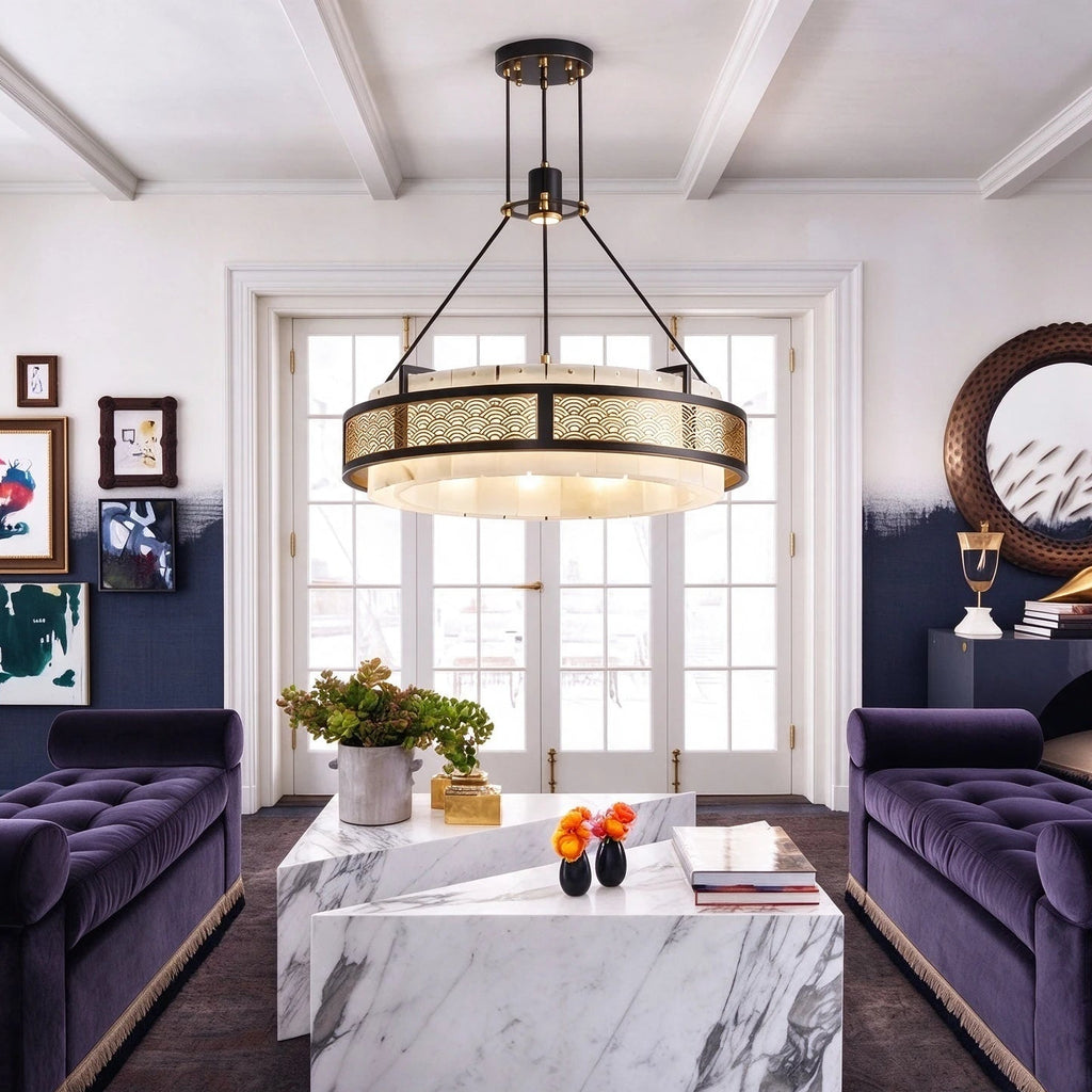 Modern Pierced Metal Band Chandelier in Designer Living Space