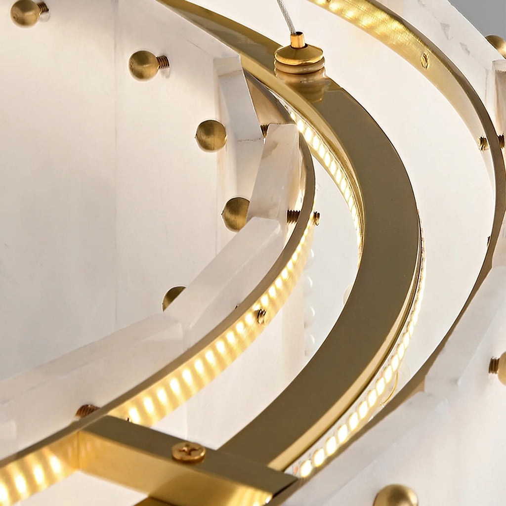 Close Up View of Top Gold Metal Ring and Suspension Hook Connection Details