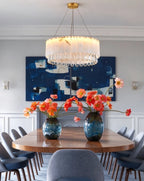 Modern Alabaster Drop Chandelier in Formal Dining Room