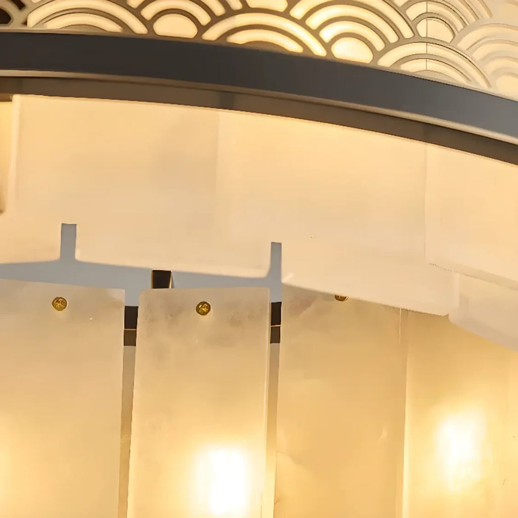 Close Up View of Internal Metal Frame and Alabaster Cylinder Mount Connection Details