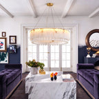 Modern Round Alabaster Chandelier in Elegant Living Space