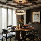 Modern Alabaster Cylinder Chandelier in Cozy Dining Room Setting