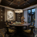 Modern Alabaster Cylinder Chandelier in Luxury Dining Interior