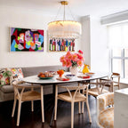 Modern Alabaster Drop Chandelier in Bright Contemporary Dining Room