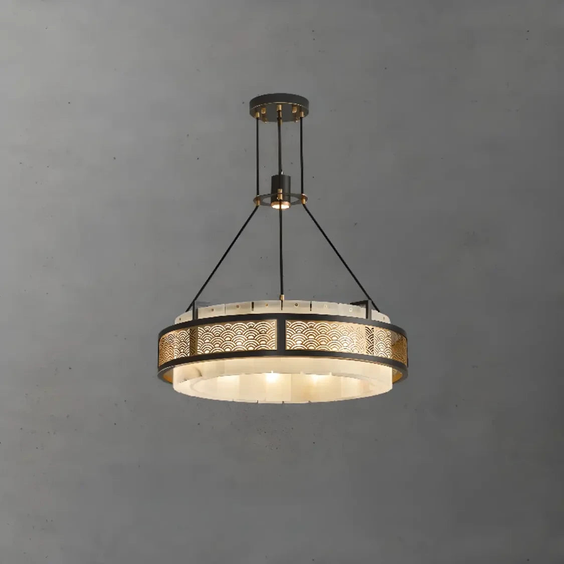 Modern Pierced Metal Band Chandelier in Master Bedroom Suite