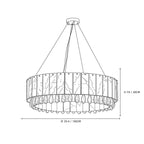 Modern Round Alabaster and Crystal Drop Chandelier Line Art Dimension Diagram