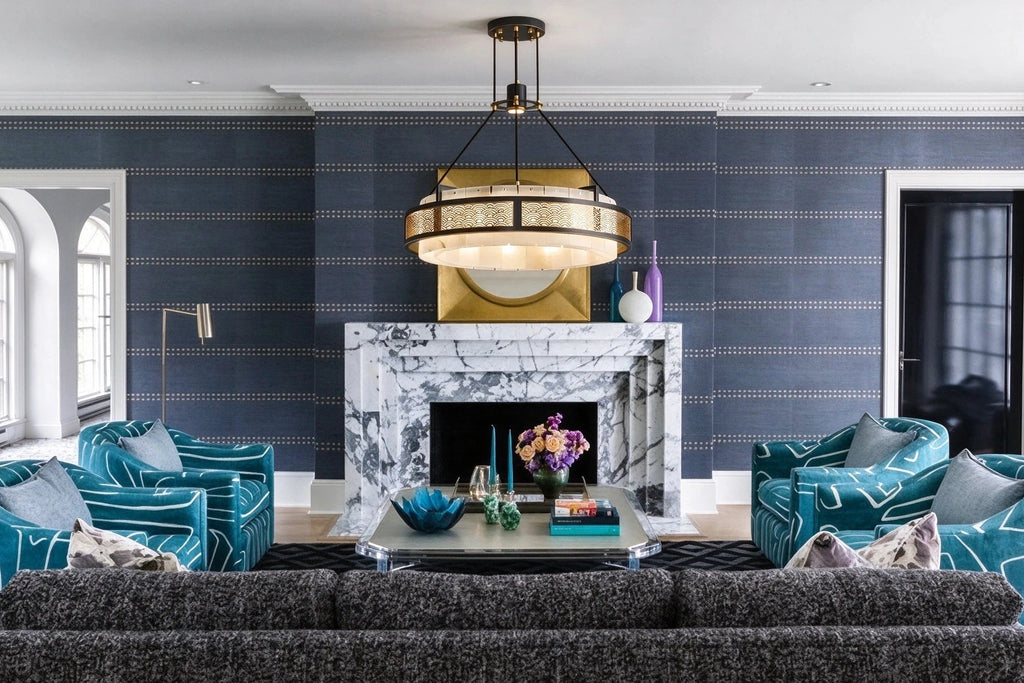 Modern Alabaster Cylinder Chandelier in Grand Living Room Setting