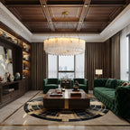 Modern Round Alabaster Chandelier in Grand Living Room Interior