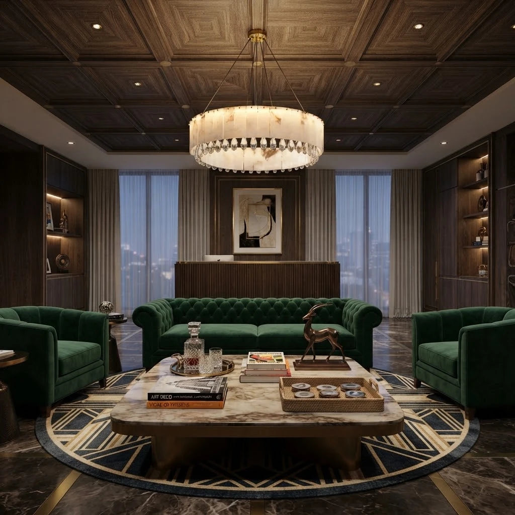 Modern Crystal Drop Chandelier in Contemporary Living Area