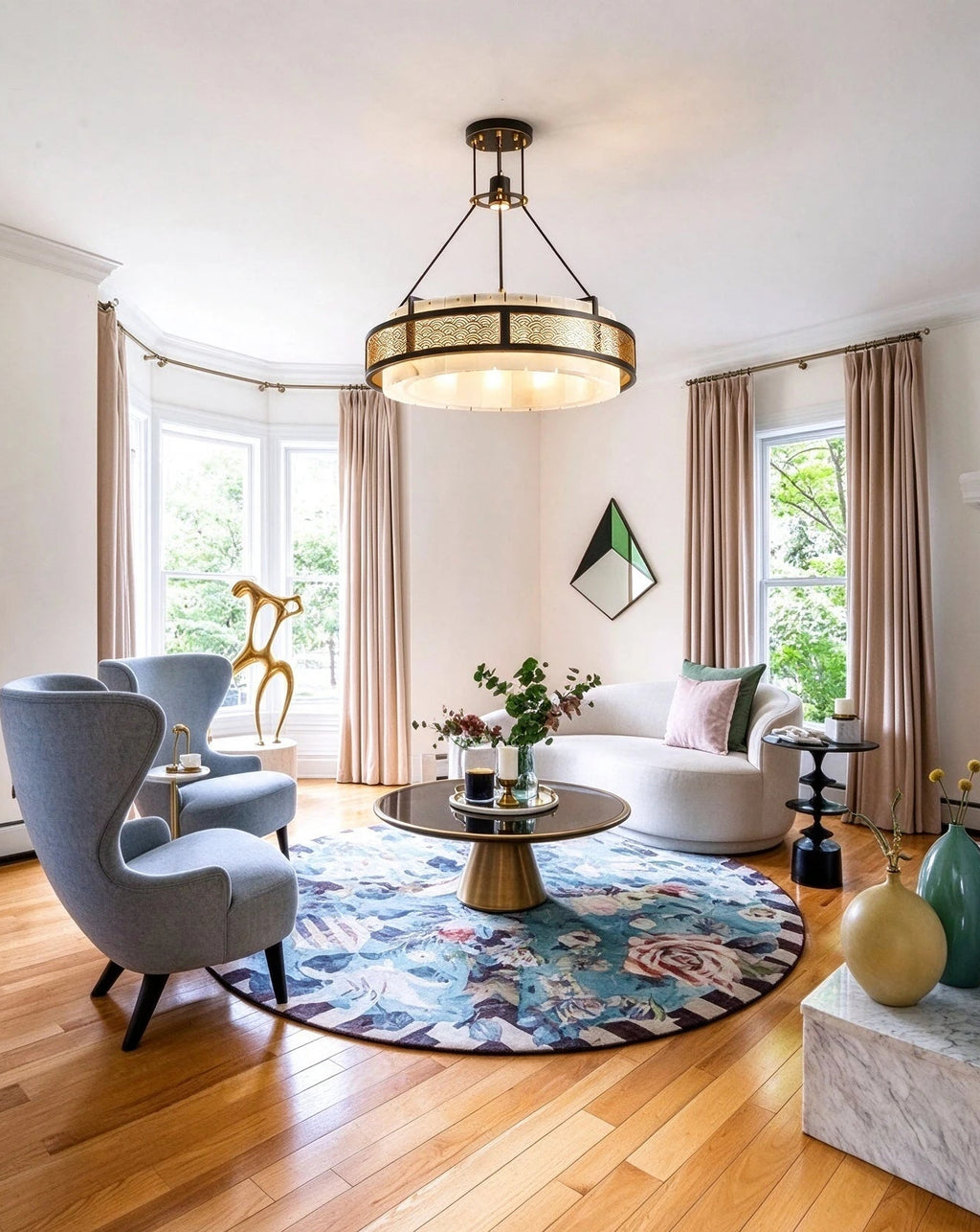 Modern Alabaster Cylinder Chandelier in Elegant Dining Space