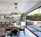 Modern Pierced Metal Band Chandelier in Open Concept Kitchen Dining
