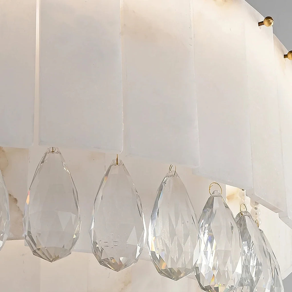 Close Up View of Bottom Crystal Drops and Alabaster Edge Texture Details