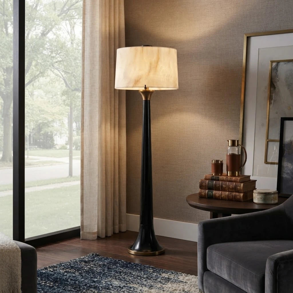 Modern Alabaster Shade Floor Lamp in Elegant Living Space