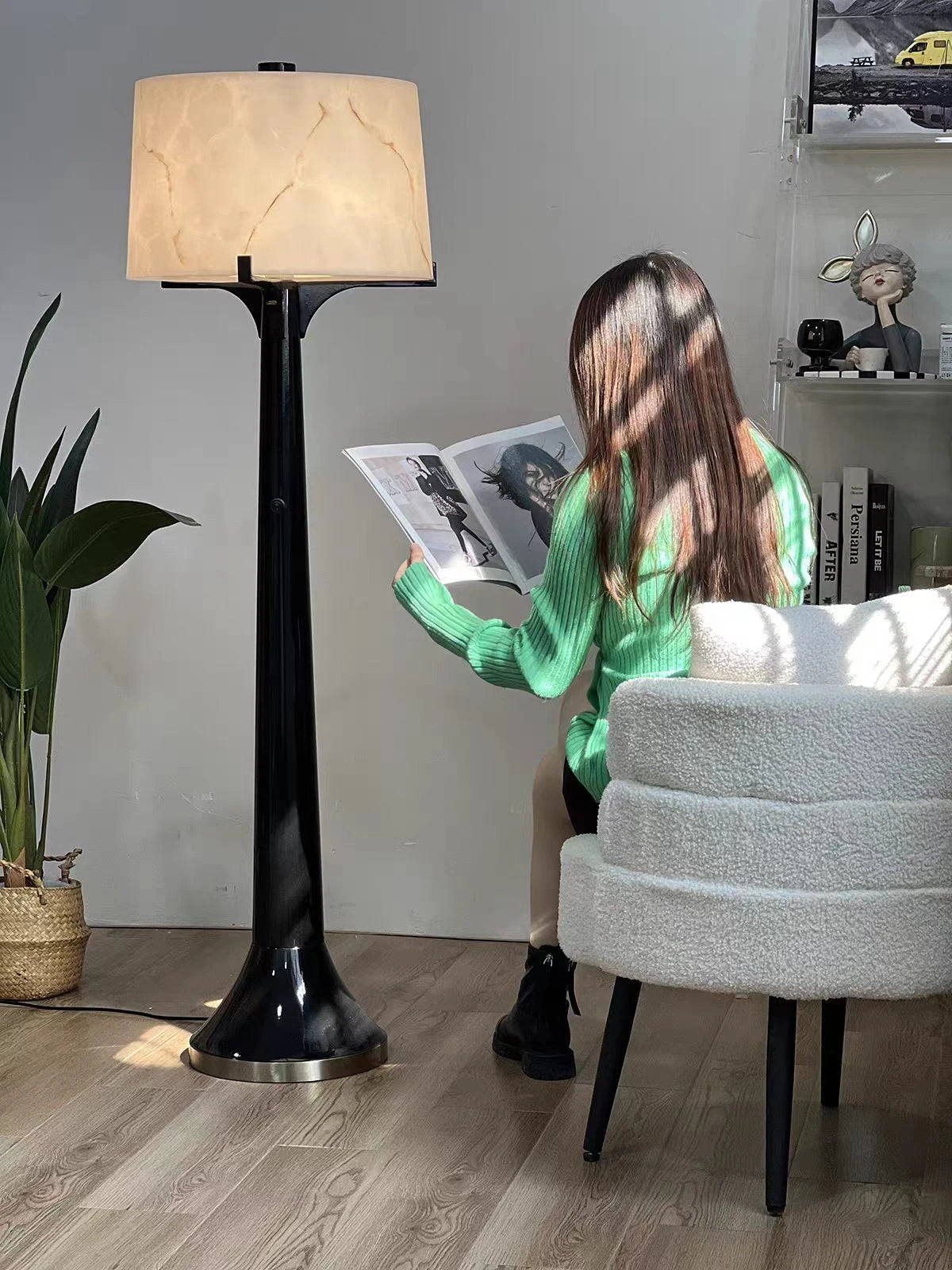 Modern Alabaster Shade Floor Lamp in Reading Room Setting