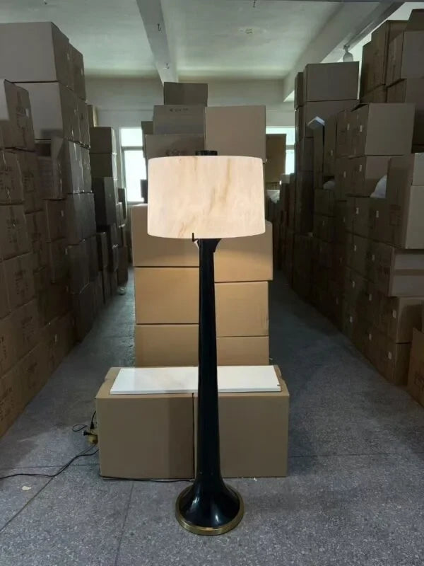 Modern Black Trumpet Base Floor Lamp Finished Product Display in Warehouse Setting