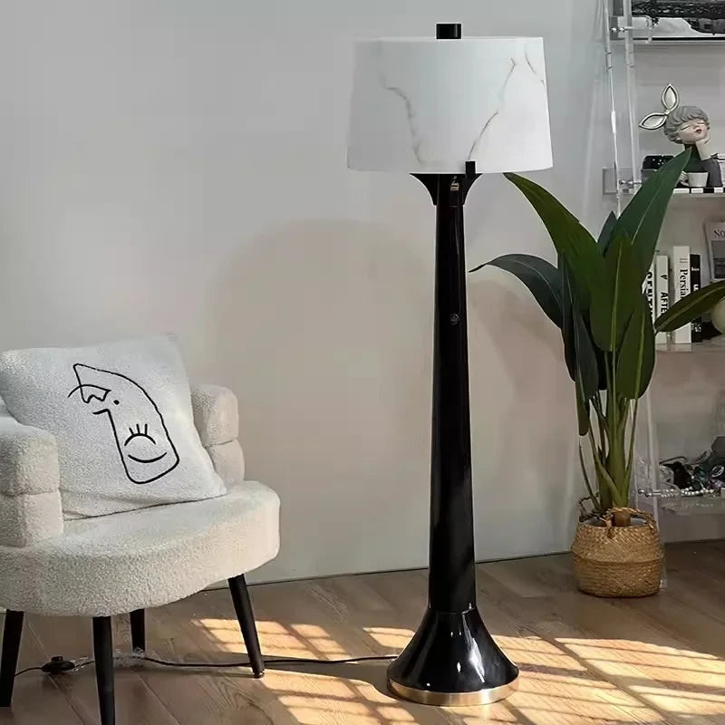 Modern Alabaster Shade Floor Lamp Front View Studio Display on Pure White Background