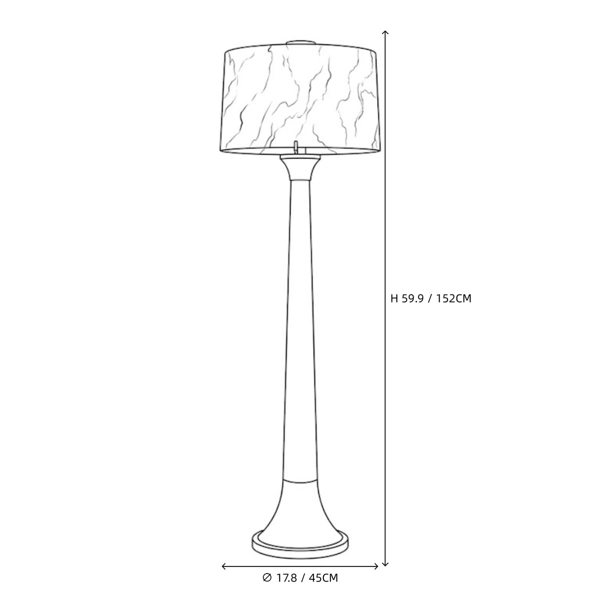 Modern Black Trumpet Base and Alabaster Shade Floor Lamp Line Art Dimension Diagram