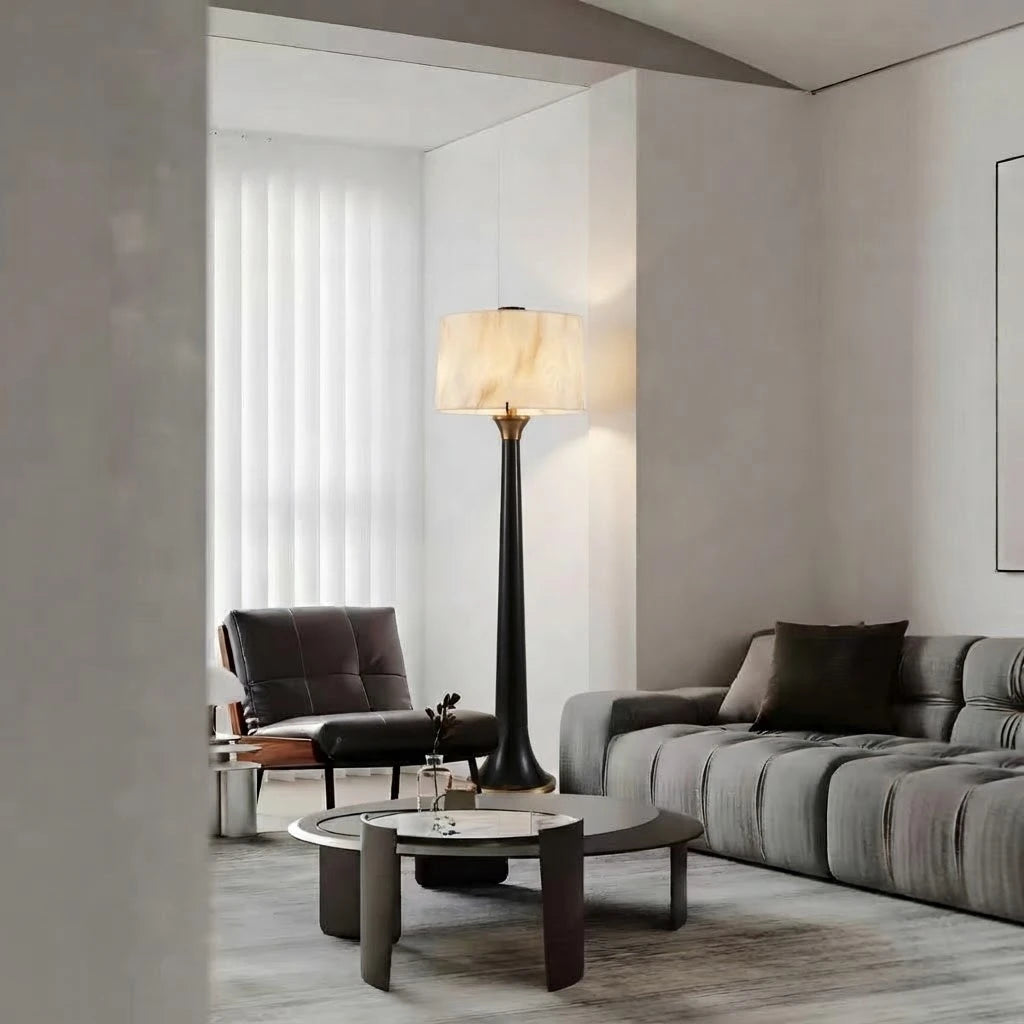 Modern Alabaster Shade Floor Lamp in Bright Contemporary Living Area