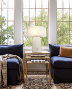 Alabaster Table Lamp on Living Room Side Table by Window