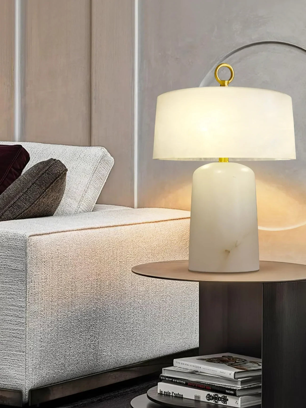 Modern Alabaster Bedside Table Lamp on Bedroom Nightstand