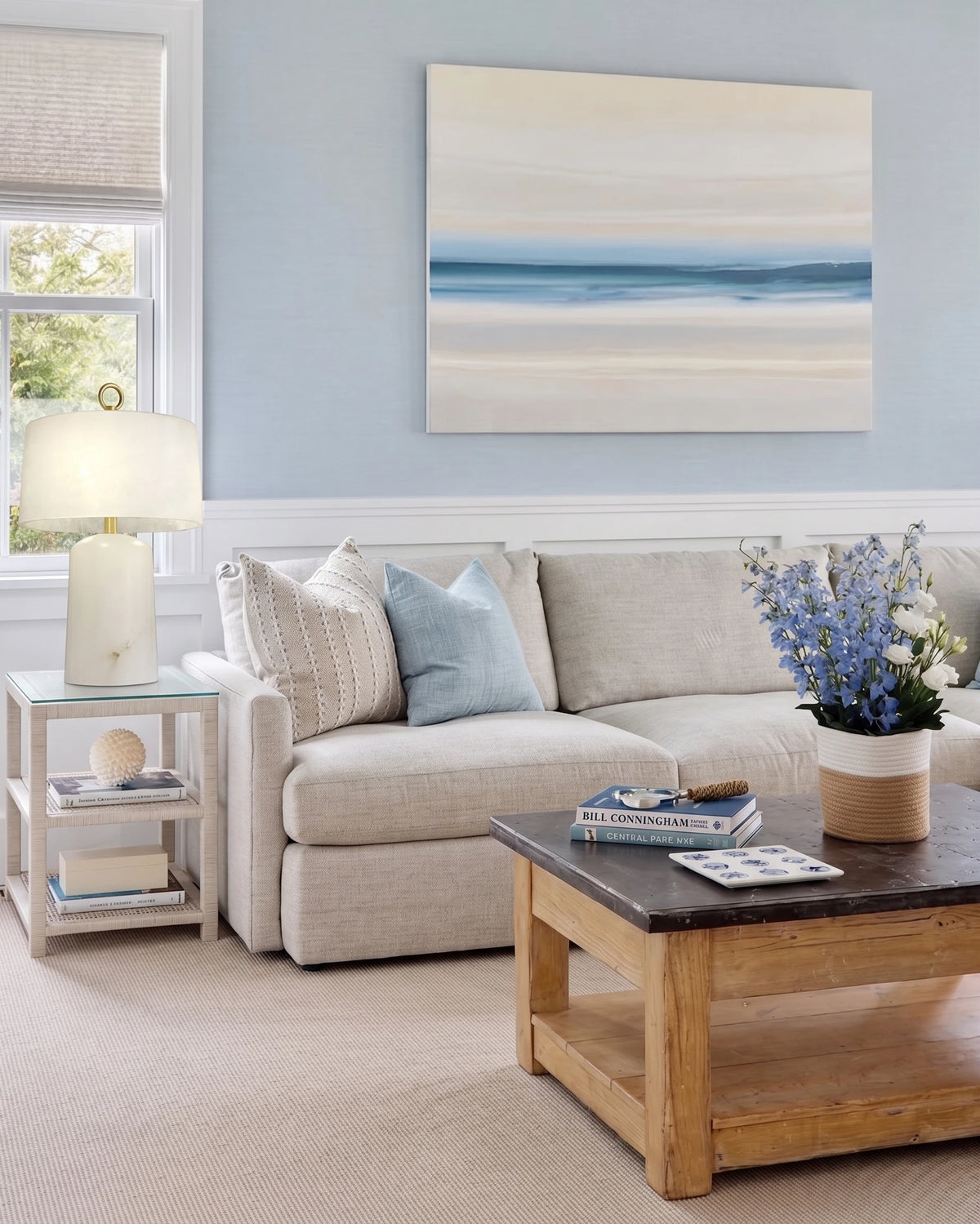 Modern Alabaster Table Lamp on Living Room End Table