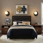 Modern Black Disc Base Wall Sconce in Luxury Master Bedroom