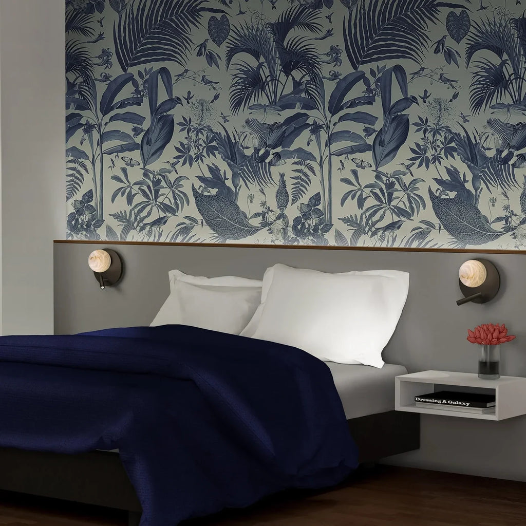 Modern Black Disc Base Wall Sconce in Contemporary Bedroom Suite