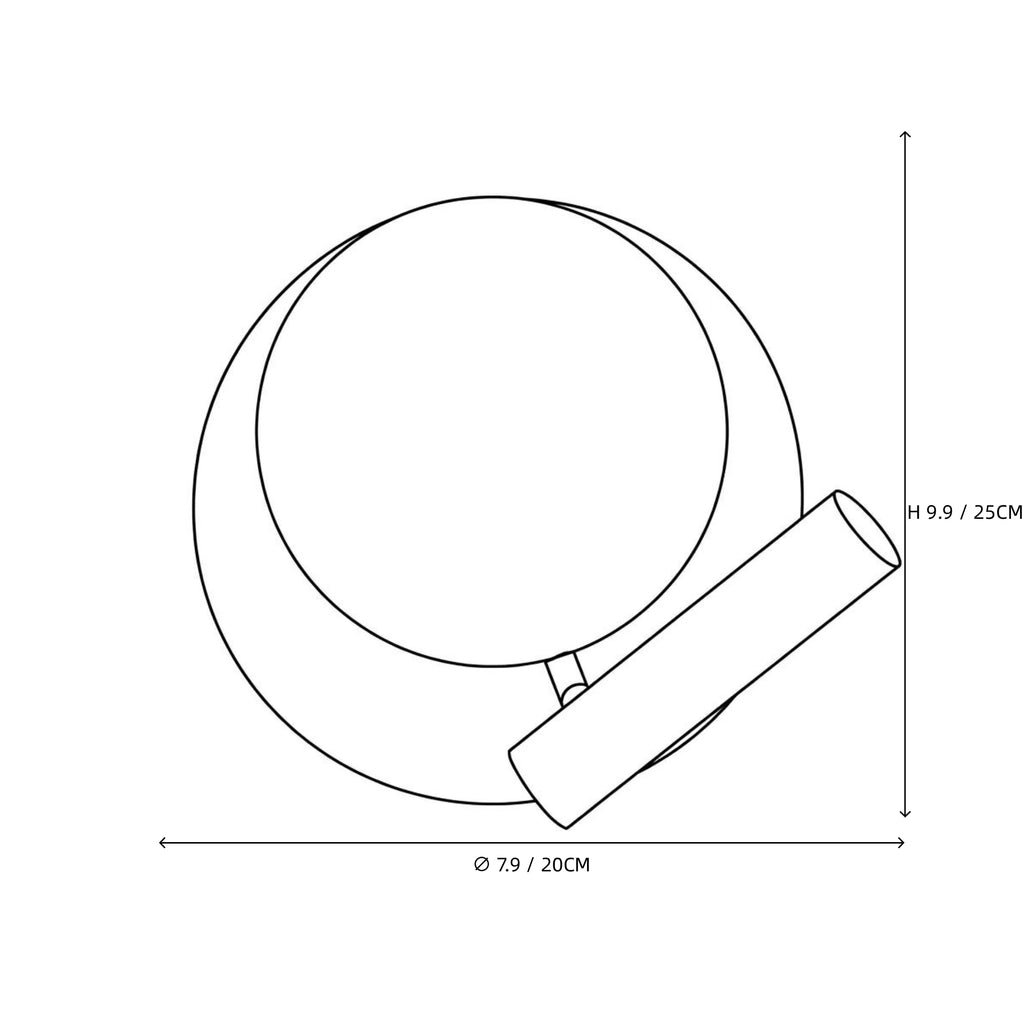 Modern Black Disc Base and Adjustable Spot Wall Sconce Line Art Dimension Diagram